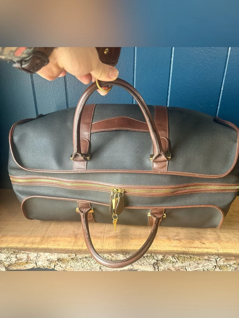 Vintage Dunhill Large Boston Duffle Travel Bag W Lock & Keys Luggage Tag England